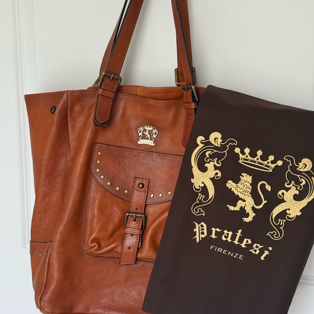 Pratesi Firenze Genuine Italian Leather Shoulder Tote Bag with adjustable strap